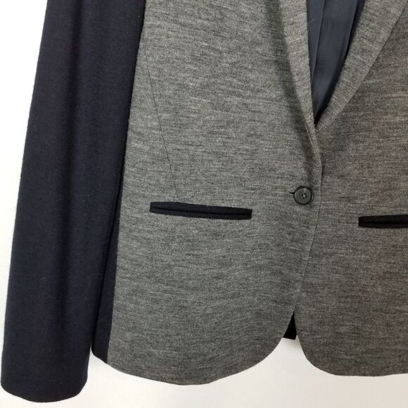 J. Crew Women Contrast Knit Wool Blend Blazer Gray Navy Size 2 Lined - Picture 4 of 9